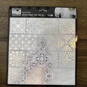 20210701 Main Street Wall Creations 24 Peel Stick 8 Inch X8 Art Tile Backsplash Silver Inlay Scroll Made In Usa C