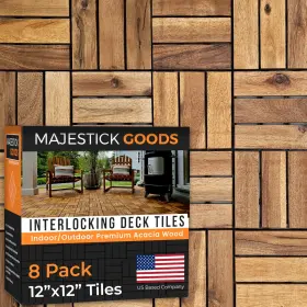 Majestick Goods 649985613807 Interlocking Deck Tiles 8 Pack - Snap Together Wood Flooring 12 X Acacia Ha Majestick Goods 649985613807 Interlocking Deck Tiles 8 Pack - Snap Together Wood Flooring 12 X Acacia Ha