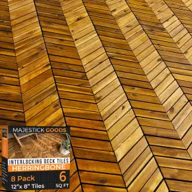 Majestick Goods 677937341423 Interlocking Deck Tiles Herringbone - Snap Together Wood Flooring 12 X A