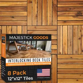 Majestick Goods 808857046741 Interlocking Deck Tiles Snap Together Wood Flooring - 12 X Acacia Hardwood Majestick Goods 808857046741 Interlocking Deck Tiles Snap Together Wood Flooring - 12 X Acacia Hardwood