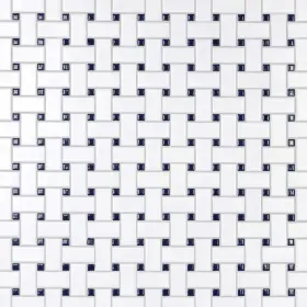 Merola Tile 732763237781 Basketweave White With Cobalt Dot Porcelain 11-3/4 Inch Mosaic Wall Backsplash