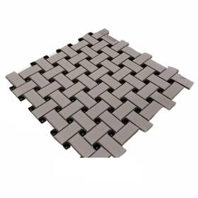 Merola Tile 732763237798 Metro Basketweave Matte White With Gloss Black Dot Porcelain Mosaic 11.75 Inch