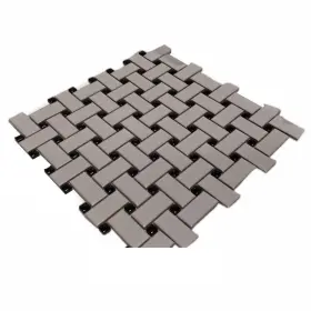Merola Tile 732763237798 Metro Basketweave Matte White With Gloss Black Dot Porcelain Mosaic 11.75 Inch