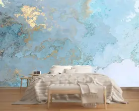 Yxwm0044-xxl Mfwfm Abstract Wallpaper Blue Gold Marble Texture Wall Mural Not Pe