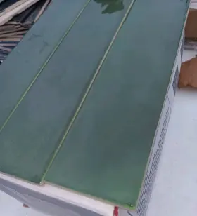 Sa13 Mohawk 1 Box - Green Glossy 3x12 Subway Tile Undulated. Dark