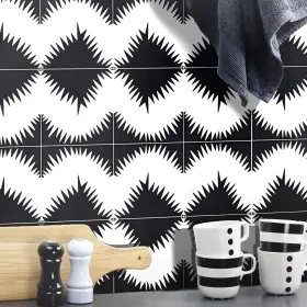 Moroccan Craft Masters 293754122044 Handmade Cement Tile Saada Black/ White 8 Inches X Set Of 12