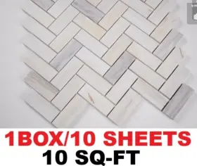 304954260 Msi 10 Sheets Angora Herringbone 12 X In Marble Mesh Mosaic Tile Angora-hbp
