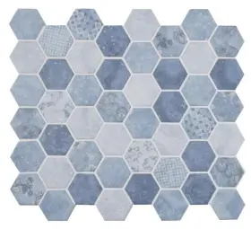 Msi 747583068446 1 Pc Vista Azul Hexagon 11 Inch X 13 Patterned Glass Mosaic Floor Wall Tile