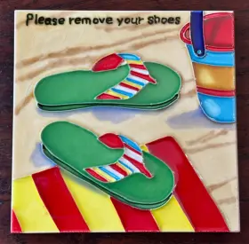 Muddy Waters 812744010456 Art Tile Handmade And Hand Painted Please Remove Shoes 8 Inch X