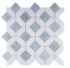 Nms-4 Multile Natural White And Gray 12 Inch X Geometric Polished Marble Mosaic Tile 10.1 Sq Ft