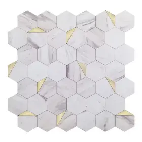 Murella 313091745744 Carrera Gold Hex 11.50 Inch X 11.80 Metal Peel And Stick Tile 0.9 Sq. Ft./pa Murella 313091745744 Carrera Gold Hex 11.50 Inch X 11.80 Metal Peel And Stick Tile 0.9 Sq. Ft./pa