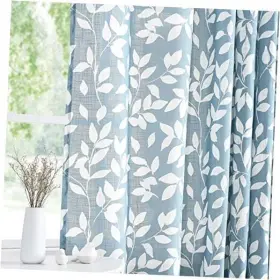 Lfpsc63bl Natural Decoratex White Curtains For Living Room 63 Inch Length Leaves Print Semi 52 W X L Blue