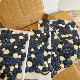 Pt89 Niob Ceramic Pebble Tile Sheets Blue And White 5 Pack For Wall/floor Decoration