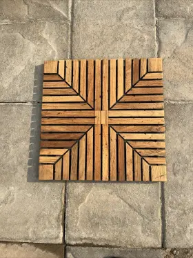 Ns4b Nordic Style Real Natural Teak Tile Outdoor Chevron Pattern 4 Pcs/box Used Sanding Req Read