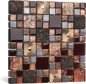 Tstfly16 Ntp Pool Trend Glass Mosaic Tile 12x12 Sheet Rose Gold Brown Metallic Textured 4 Boxes