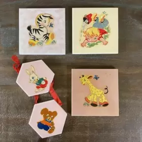 65465 Pacific Tiles 1930s Baby Art Ceramic Lot Pic-tiles And Zebra Giraffe Bunny
