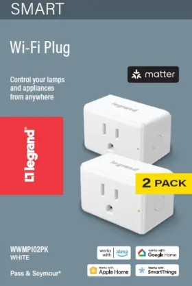Pass & Seymour 785007454673 Legrand Radiant Wi-fi Matter Smart Plug Hub Required 2 Pack White