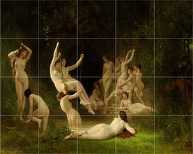 Picture-tiles.com Pt08285-l Bouguereau The Nymphaeum Tile Mural. 30w X 24h 20 6x6 Tumbled Marble