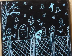 Lt-113 Pls Creations Graveyard Artwork By Tile 4 Inch X Painted Coaster 2025