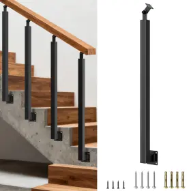 Pothoi 641837750234 Side Mount Stair Railing Post 35.4 Inch Black Metal Baluster Spindles With 2