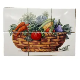 Primavera 717877085350 6-pc Ceramic Tiles Vegetable Basket Mural Backsplash 12 X 8 Inchs Primavera 717877085350 6-pc Ceramic Tiles Vegetable Basket Mural Backsplash 12 X 8 Inchs