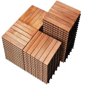 Primezone 313054246233 54 Pcs Solid Acacia Wood Interlocking Patio Deck Tiles - 12 Inch X Ind Primezone 313054246233 54 Pcs Solid Acacia Wood Interlocking Patio Deck Tiles - 12 Inch X Ind