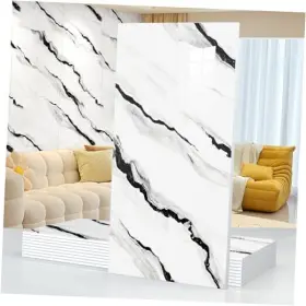 Lk-43-3060 Qijiayi 10pcs 23.6 Inch X11.8 Marble Peel And Stick Waterproof Black White Tiles
