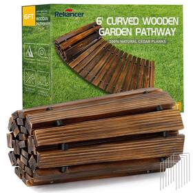 Reliancer Re240303-bk06-01 6ft Wooden Garden Pathway Outdoor Roll Out Cedar Curved Walkway Patio Path Dec