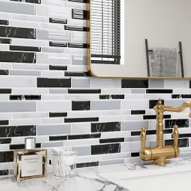 080-ytm006-3 Rewallpaper Kitchen Tiles Peel And Stick Backsplash 12 Inch X12 Removable Black White Sti