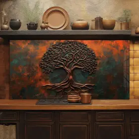 Roggmard 684391019098 Tempered Glass Kitchen Backsplash Tree Of Life Stove Back Top Cover Splashb