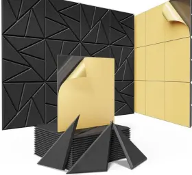 Roo12blktr Roome 36 Pack Acoustic Tile 12 X Inch Felt Tiles Square Triangle Pattern Self Stick Blk