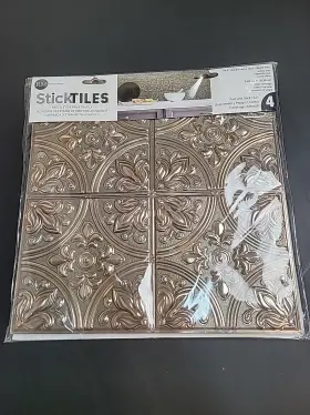 Roommates 034878336404 Peel And Sticktiles 10.5 Inch Square 4pack Bronze Tin Color Backsplash