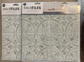 Roommates 034878336411 Peel And Stick Tiles White Tin Backsplash 5 Pkgs 10.5 Inch X 20 Tile