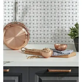 Roommates 034878965871 Til4572flt Sticktiles Gray Basketweave Carrara Marble Peel And Stick Tile Bac