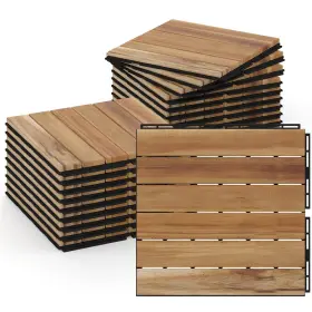 Rovibek 990481201389 20pcs Interlocking Deck Tiles 12 Inch X Acacia Wood Outdoor Flooring Waterp Rovibek 990481201389 20pcs Interlocking Deck Tiles 12 Inch X Acacia Wood Outdoor Flooring Waterp