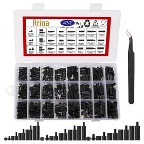 Rrina Wd073 432pcs M2.5 M3 M4 Male Female Nylon Hex Standoff Screw One Size Black