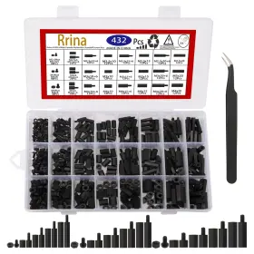 Wd073 Rrina 432pcs M2.5 M3 M4 Male Female Nylon Hex Standoff Screw One Size Black