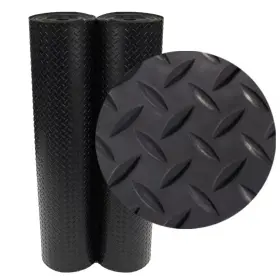 Rubber-cal 726084848832 Black Flooring With Diamond Plate Design 4ft X 8ft 32 Sq. Ft
