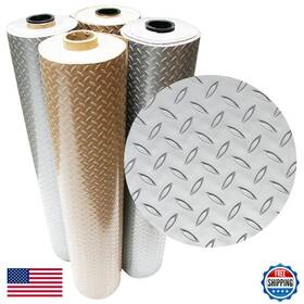 Rubber-cal B015t8oahg Rubber-cal Diamond Plate Metallic Pvc Flooring Silver 2.5mm X 4 9 03-w266-s-09