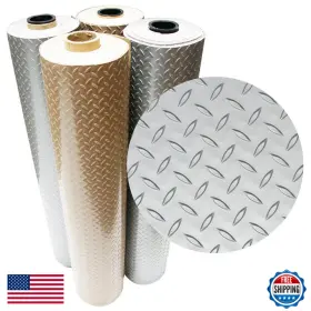 03-w266-s-09 Rubber-cal B015t8oahg Diamond Plate Metallic Pvc Flooring Silver 2.5mm X 4 9