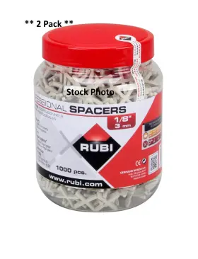 02281 Rubi 2 Pack Tile Spacers 1/8 Inch 3mm Professional Spacers- 1000 Count