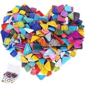 Rustark 789659784522 450g/230 Pieces Assorted Colors Mosaic Tiles Irregular Shape Glitter