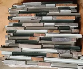 1002471223 Satori Lot Of 10 Graphite 12 Inch X Multi-finish Glass Stone Linear Mosaic Tiles 1002471223 Satori Lot Of 10 Graphite 12 Inch X Multi-finish Glass Stone Linear Mosaic Tiles