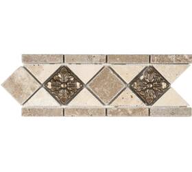 Satori 260600 Noce And Chiaro With Metal Natural Stone Travertine Listello Tile 4 Inch X 12
