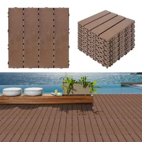 Sr-tile-brw-9 Seprochoo 9 Pcs Plastic Interlocking Deck Tiles 12 Inch X Waterproof Patio Decking Tile