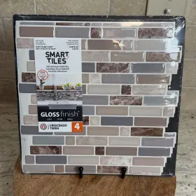 Smart Tiles 623996202403 9.73x9.36 Inch Crescendo Terra Brown Vinyl Peel And Stick Tile 2.30 Sq.ft./4 Pack