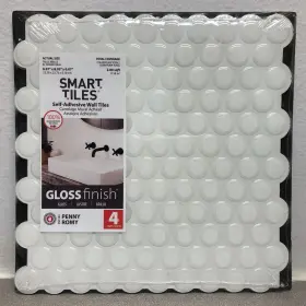 Sm1184g-04-qg Smart Tiles Sm1184 8.95 Inch W X 8.98 L White Glazed Vinyl Adhesive Wall Tile 4 Pc