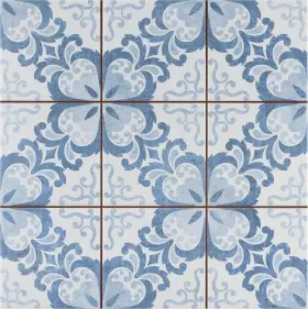Somertile / Merola 732763237484 Harmonia Floral Lattice Blue 13x13 Inch Ceramic Tile 125 Ct New