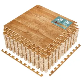 Sorbus 192405354878 Wood Grain Floor Foam Mat For Home And Office - Set Of 24