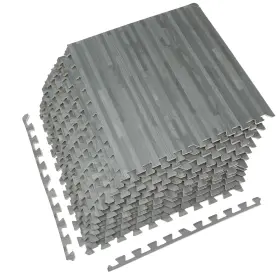 Sorbus 816485028510 Interlocking Floor Mat - Gray Wood Print 12 Pieces And Grey 24 X
